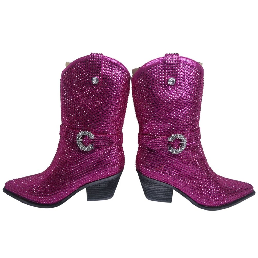 Mi.iM Women's Fuchsia Rhinestone-Studded with straps Cowboy Boots Size 7.5 - 8 - Picture 7 of 14